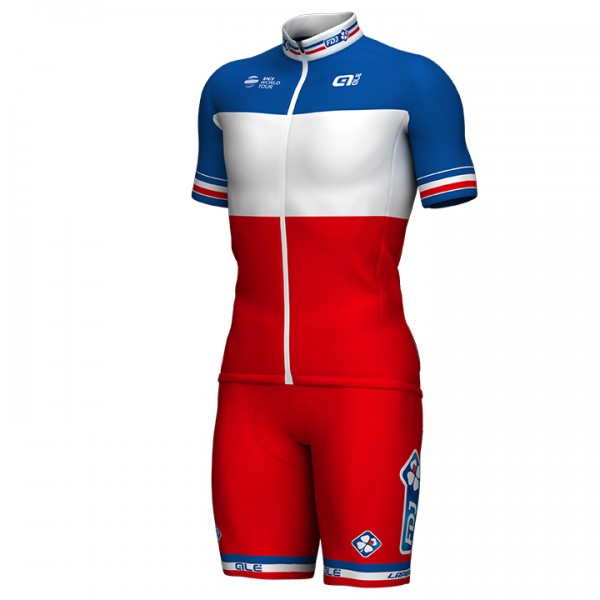 2017-2018 Fdj Französischer Meister Radbekleidung Radtrikot Kurzarm und Fahrradhosen Kurz