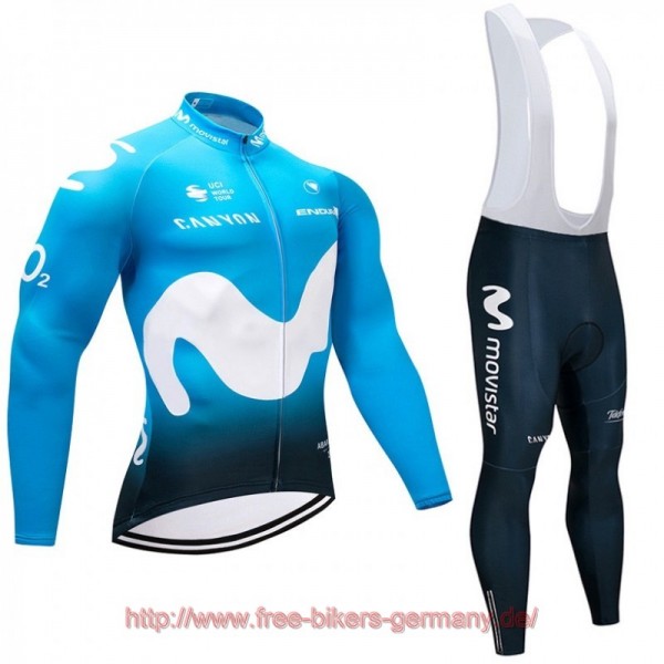 2018 Movistar Fahrradbekleidung Radtrikot Satz Langarm und Lange Trägerhose