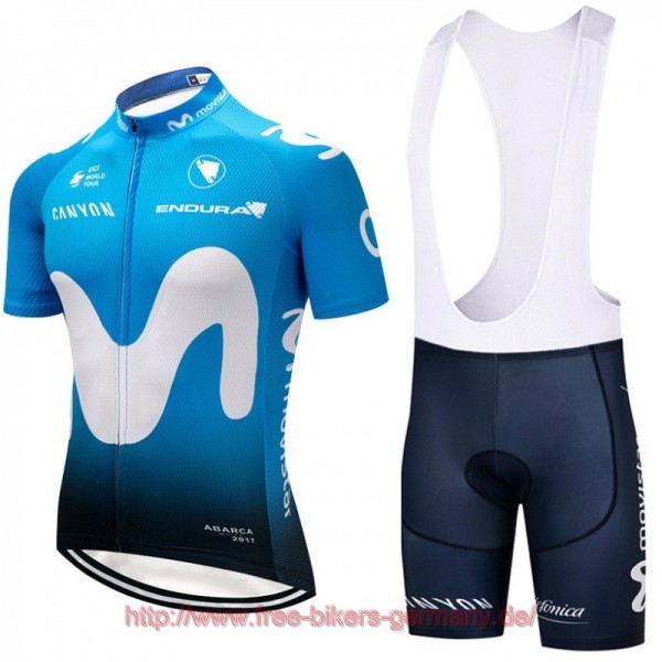 2018 Movistar Fahrradbekleidung Satz Fahrradtrikot Kurzarm Trikot und Kurz Trägerhose