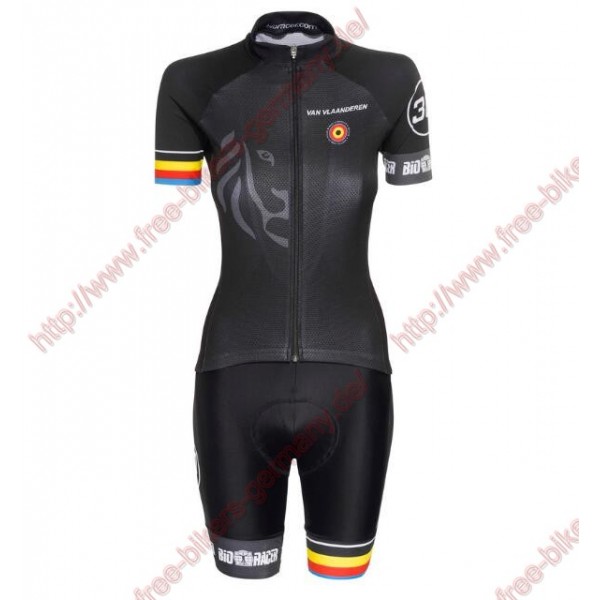 Radsport Bioracer Van Vlaanderen Damen schwarz 2018 Radbekleidung Satz Trikot Kurzarm+Trägerhosen Set