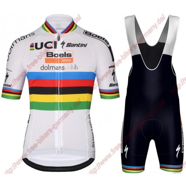 Radsport Boels Dolmans 2018 World Champion Radbekleidung Satz Trikot Kurzarm+Trägerhosen Set