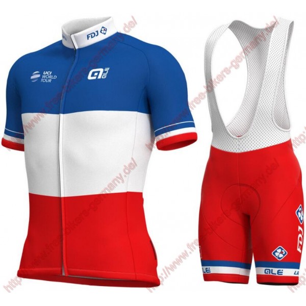 Radsport Groupama Fdj French Champion 2018 Radbekleidung Satz Trikot Kurzarm+Trägerhosen Set