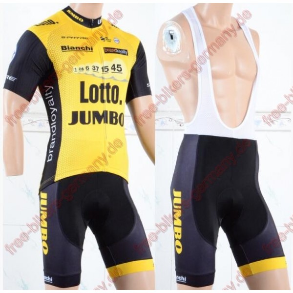 Profiteam 2018 LottoNL-Jumbo Radbekleidung Satz Trikot Kurzarm+Trägerhosen Set