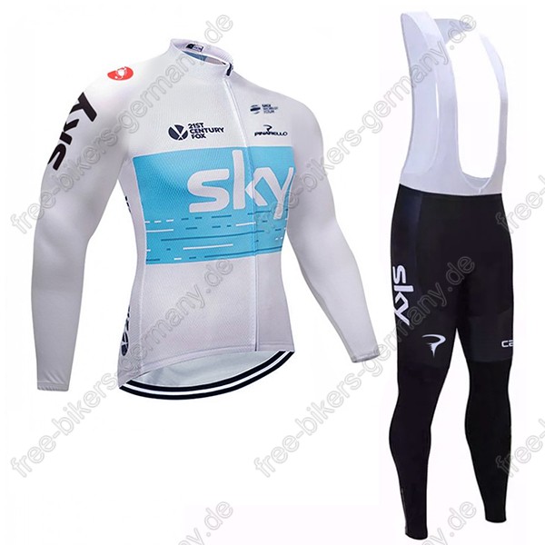 Sky Weiß blau Fahrradbekleidung Trikot Langarm+Lang Trägerhose 2018