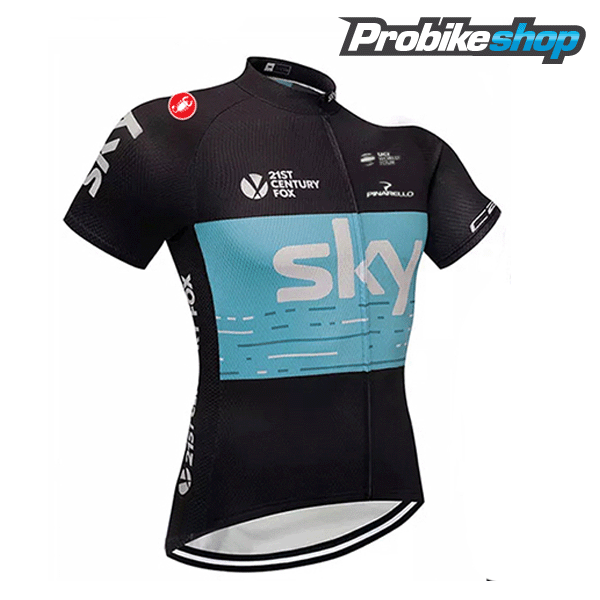 Sky 2018 Radbekleidung Satz Trikot Kurzarm+Trägerhosen Sets schwarz Blau