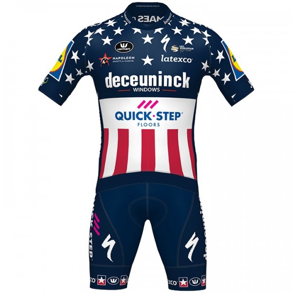 Fahrradbekleidung Radsport 2020 DECEUNINCK QUICK-STEP USA Zeitfahrmeister Radbekleidung Satz Trikot Kurzarm+Fahrradhose Set Ou