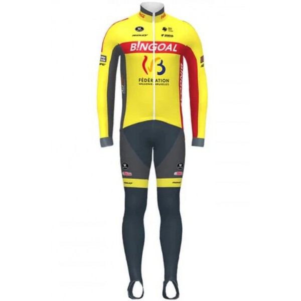 Fahrradbekleidung Radsport 2020 WALLONIE BRUXELLES Set Radbekleidung Trikot Langarm+ Trägerhosen 32HWL