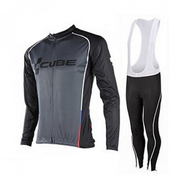 2015 Cube schwarz Fahrradbekleidung Radtrikot Satz Langarm und Lange Trägerhose Weiß OBWY980