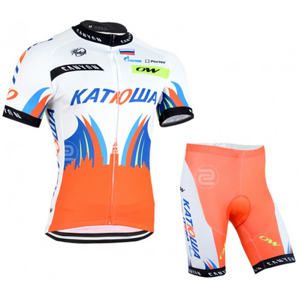 2015 Katusha Radbekleidung Radtrikot Kurzarm und Fahrradhosen Kurz punainen HISM918