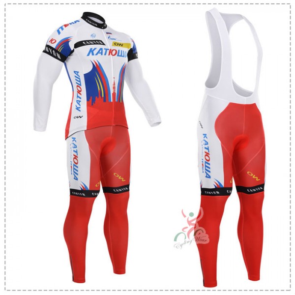 2015 Katusha Fahrradbekleidung Radtrikot Satz Langarm und Lange Trägerhose ROUA979