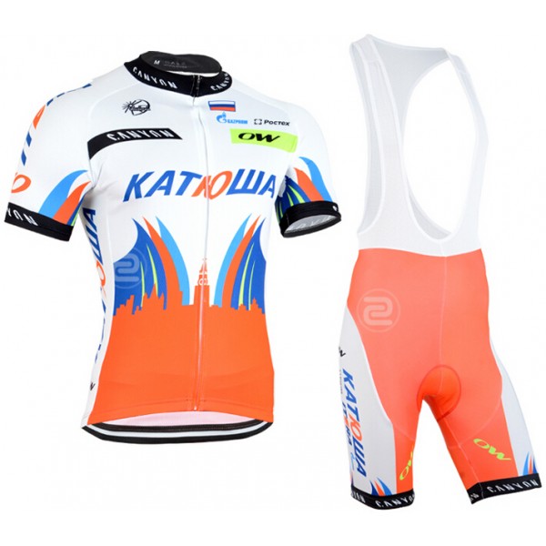 2015 Katusha Fahrradbekleidung Satz Fahrradtrikot Kurzarm Trikot und Kurz Trägerhose punainen ULUZ513