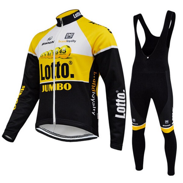 2015 Lotto Jumbo Fahrradbekleidung Radtrikot Satz Langarm und Lange Trägerhose FSMT446