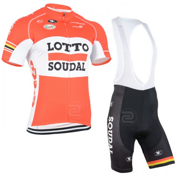 2015 Lotto Soudal Fahrradbekleidung Satz Fahrradtrikot Kurzarm Trikot und Kurz Trägerhose RDTF507