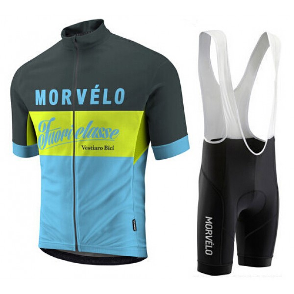 2015 MORVELO blau Fahrradbekleidung Satz Fahrradtrikot Kurzarm Trikot und Kurz Trägerhose KBSX351