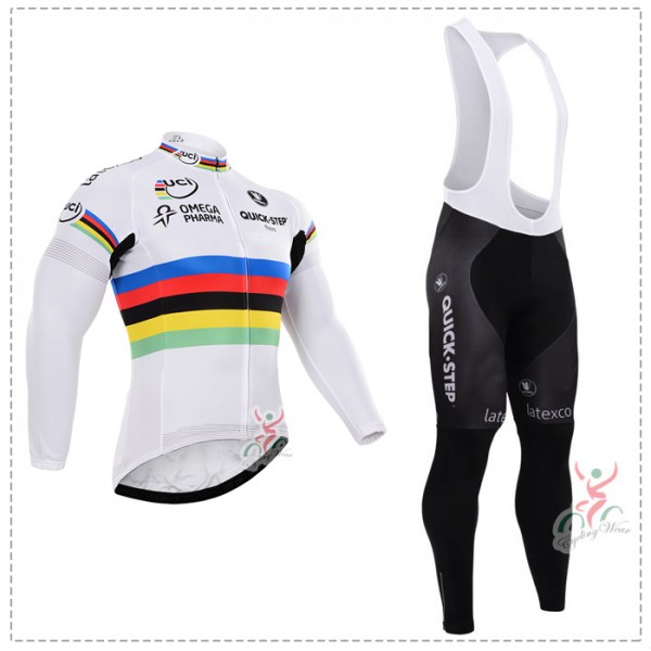 2015 Quick Step Fahrradbekleidung Radtrikot Satz Langarm und Lange Trägerhose HZUI455