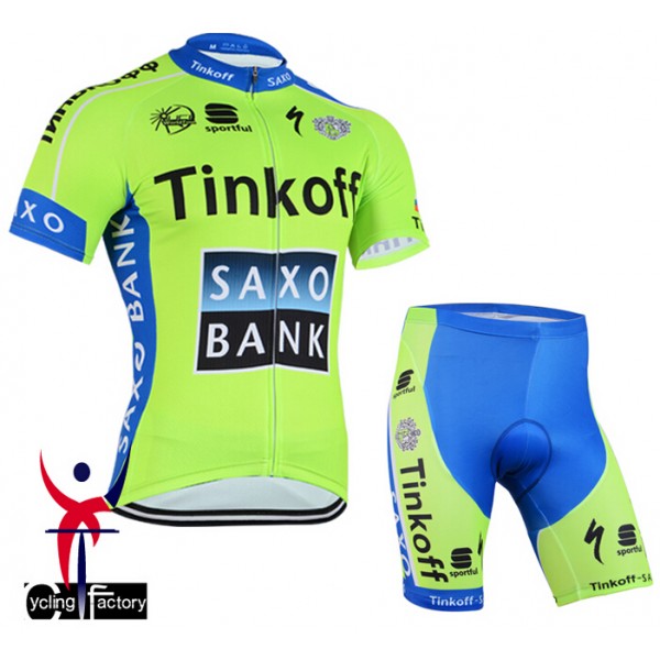 2015 Saxo Bank Tinkoff Radbekleidung Radtrikot Kurzarm und Fahrradhosen Kurz Fluorescence NNQH634