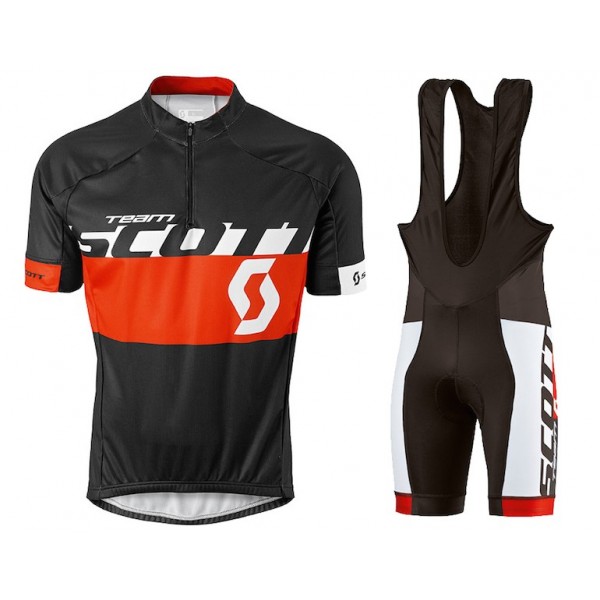 2015 Proteam Scott Weiß-Schwarz-Rot Fahrradbekleidung Satz Fahrradtrikot Kurzarm Trikot und Kurz Trägerhose ALUD267