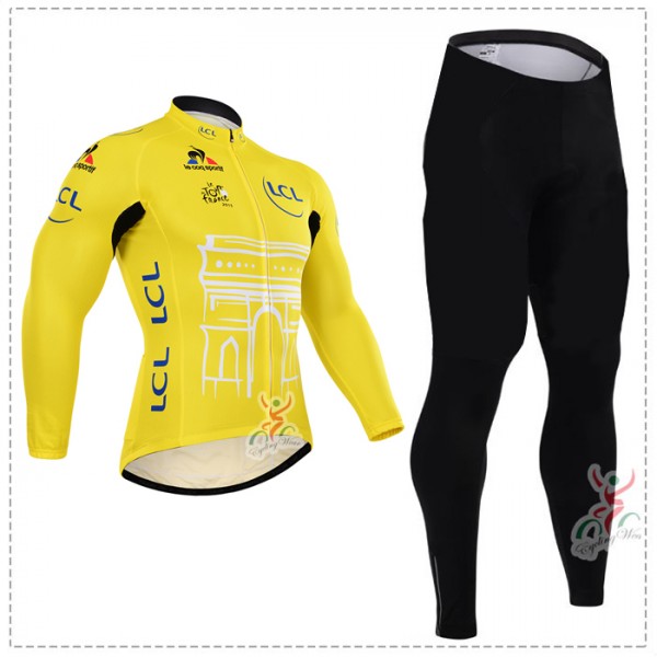 2015 Tour de France jaune Fahrradbekleidung Radtrikot Satz Langarm und Lange Fahrradhose VSMW858