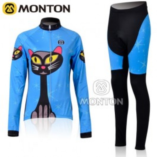 2011 Monton Blue Cat Damen Thermal Fahrradbekleidung Radtrikot Satz Langarm und Lange Fahrradhose DTOP543