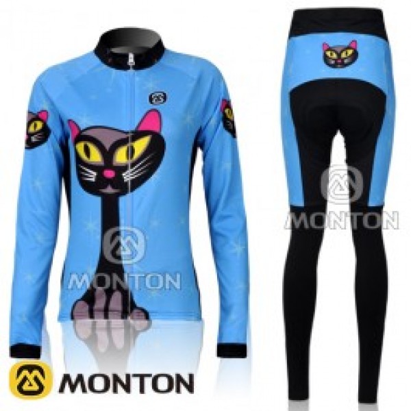 2011 Monton Blue Cat Damen Fahrradbekleidung Radtrikot Satz Langarm und Lange Fahrradhose PLBQ990