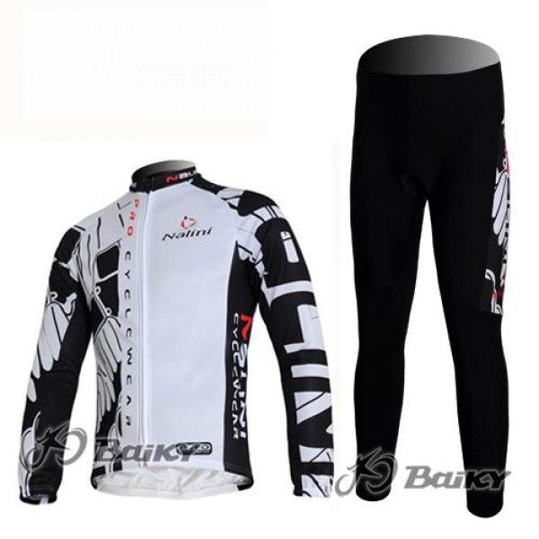 Nalini Pro Team Radbekleidung Satz Fahrradtrikot Langarm und Lang Radhose Weiß Schwarz CGSL529