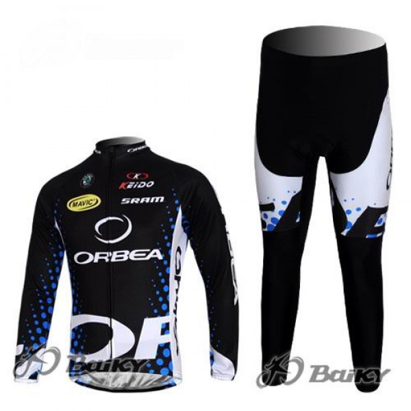 Orbea Pro Team Radbekleidung Satz Fahrradtrikot Langarm und Lang Radhose Schwarz Blau CMID490