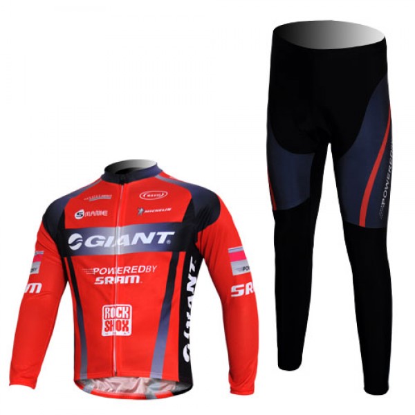 Giant Sram Pro Team Radbekleidung Satz Fahrradtrikot Langarm und Lang Radhose Rot Schwarz FYBF288