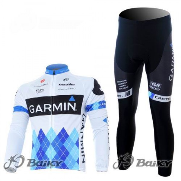 Garmin Barracuda Pro Team Radbekleidung Satz Fahrradtrikot Langarm und Lang Radhose Weiß KCTE374