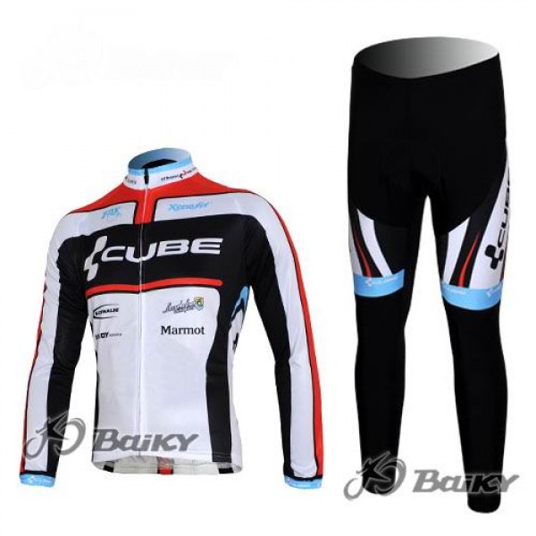 Cube Fintro Pro Team Radbekleidung Satz Fahrradtrikot Langarm und Lang Radhose Weiß Schwarz Rot OXYB294