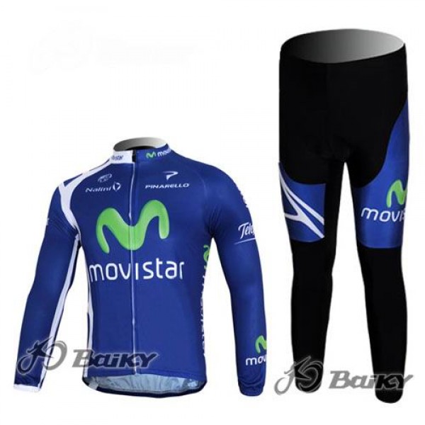 Movistar Team Radbekleidung Satz Fahrradtrikot Langarm und Lang Radhose Blau RNAN743