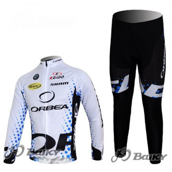 Orbea Pro Team Radbekleidung Satz Fahrradtrikot Langarm und Lang Radhose Weiß RWOR532