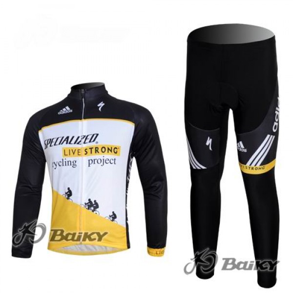 Specialized Livestrong Radbekleidung Satz Fahrradtrikot Langarm und Lang Radhose Weiß Schwarz Gelb SDQT839