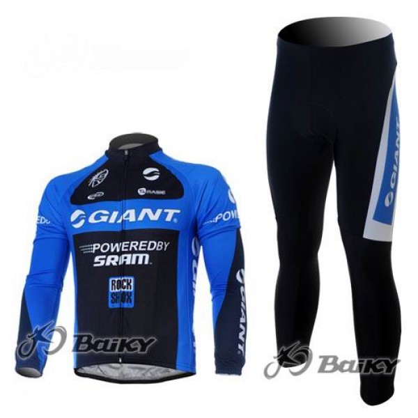 Giant Sram Pro Team Radbekleidung Satz Fahrradtrikot Langarm und Lang Radhose Schwarz Blau ZUCW895