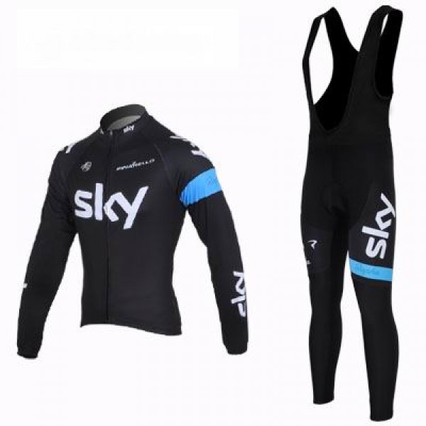 2013 Team Sky Fahrradbekleidung Radtrikot Satz Langarm und Lange Trägerhose Schwarz Blau ZVED190