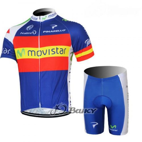 Movistar Radbekleidung Radtrikot Kurzarm und Fahrradhosen Kurz Blau Rot KIIC342