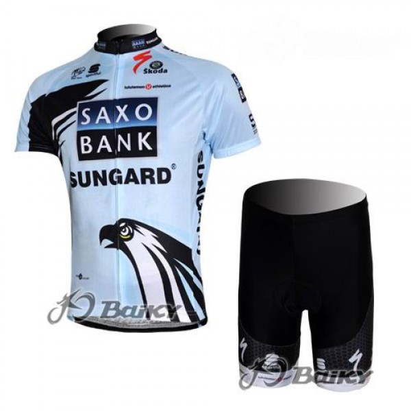 Saxo Bank Sungard Pro Team Radbekleidung Radtrikot Kurzarm und Fahrradhosen Kurz Weiß NRNL185