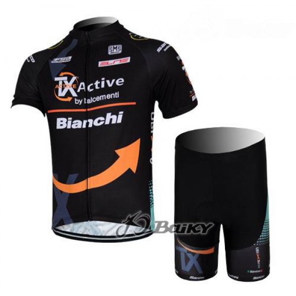 TX active bianchi Radbekleidung Radtrikot Kurzarm und Fahrradhosen Kurz Schwarz ZRJR423