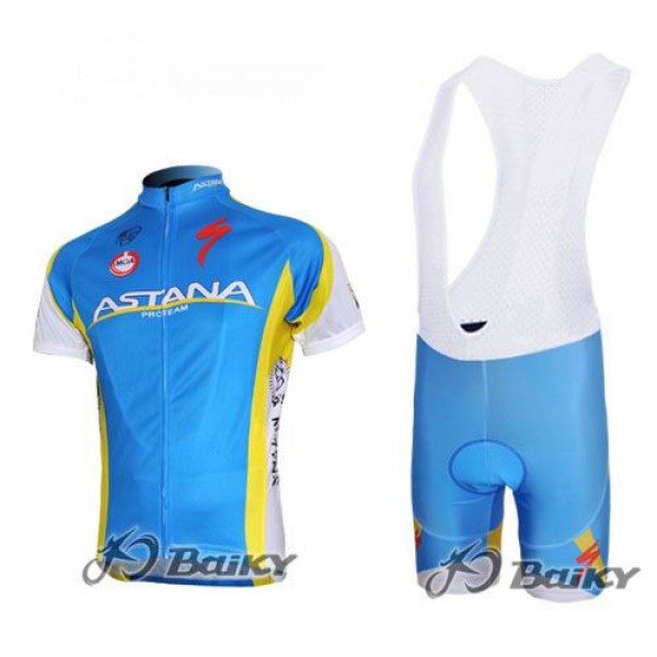 Astana Pro Team Radtrikot Kurzarm Kurz Trägerhose Kits Blau IADK657