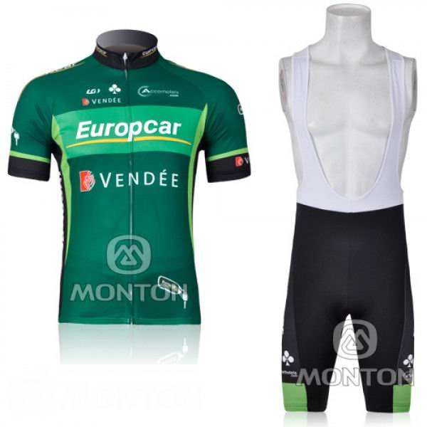 Europcar Pro Team Vendee Fahrradbekleidung Satz Fahrradtrikot Kurzarm Trikot und Kurz Trägerhose Grün NUBF894