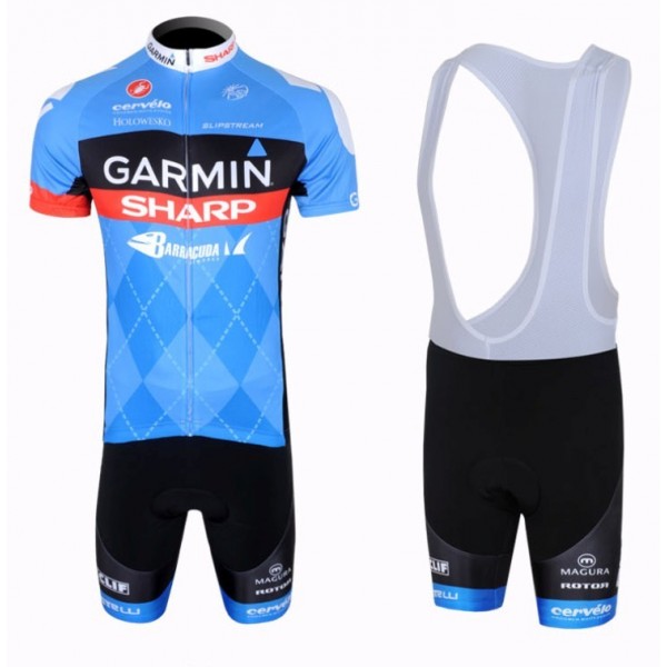 2013 Garmin Sharp Barracuda Cervelo Fahrradbekleidung Satz Fahrradtrikot Kurzarm Trikot und Kurz Trägerhose Blau FTPC560