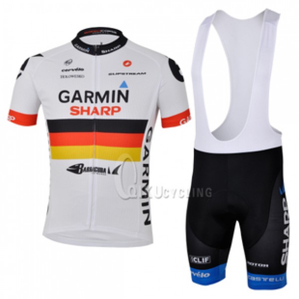 2013 Garmin Sharp Barracuda Deutsche Champion Fahrradbekleidung Satz Fahrradtrikot Kurzarm Trikot und Kurz Trägerhose Weiß Sc