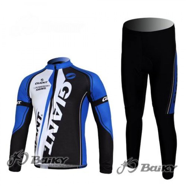 Giant Sram Pro Team Fahrradbekleidung Radtrikot Satz Langarm und Lange Fahrradhose Blau Weiß Schwarz RQKF321