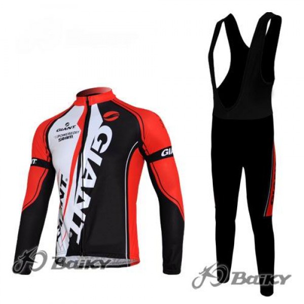 Giant Sram Pro Team Fahrradbekleidung Radtrikot Satz Langarm und Lange Trägerhose Rot Weiß Schwarz SKXZ794