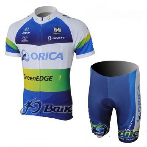 2013 Green Edge ORICA Radtrikot Kurzarm und Kurz Radhose Kits Blau TSGN138