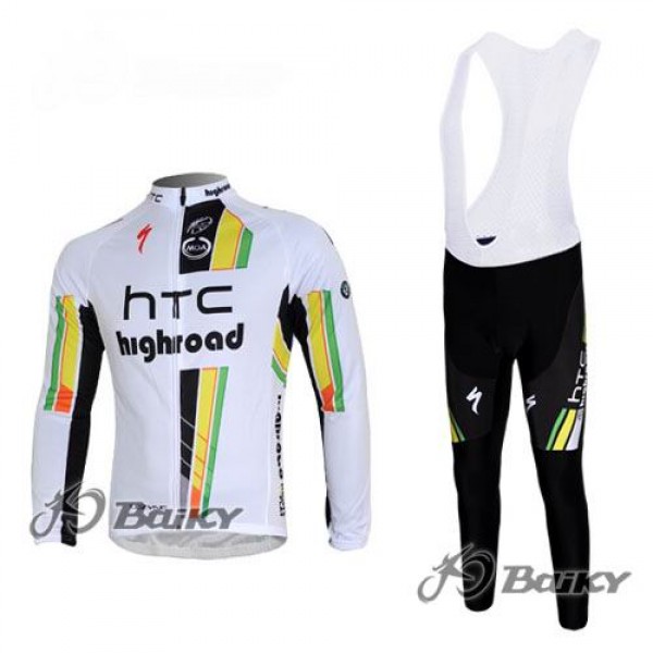 HTC-Highroad Pro Team Fahrradbekleidung Radtrikot Satz Langarm und Lange Trägerhose Weiß Grün APDJ178