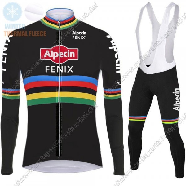 Profiteams Winter 2021 Alpecin Fenix World Champion Schwarz Radsport Fahrradbekleidung Trikot Langarm+Lang Trägerhose CRZZP