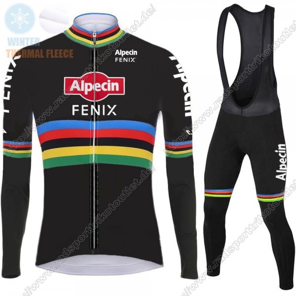 Profiteams Winter 2021 Alpecin Fenix World Champion Schwarz Radsport Fahrradbekleidung Trikot Langarm+Lang Trägerhose WZBCW