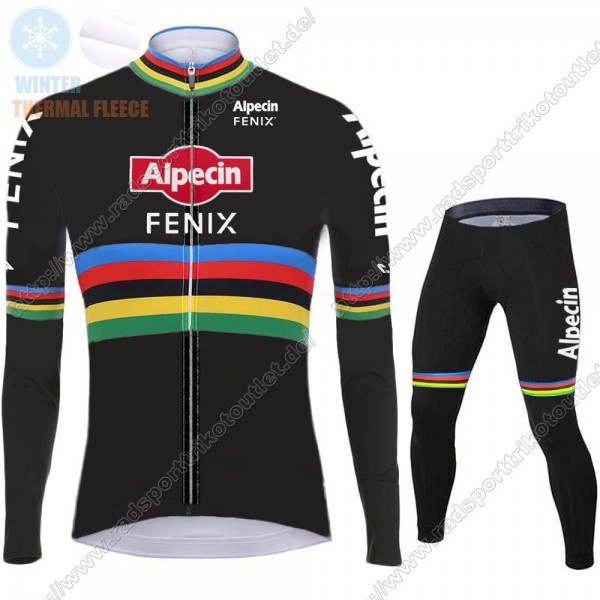 Profiteams Winter 2021 Alpecin Fenix World Champion Schwarz Radsport Fahrradbekleidung Trikot Langarm+Lang Trägerhose OXVSN