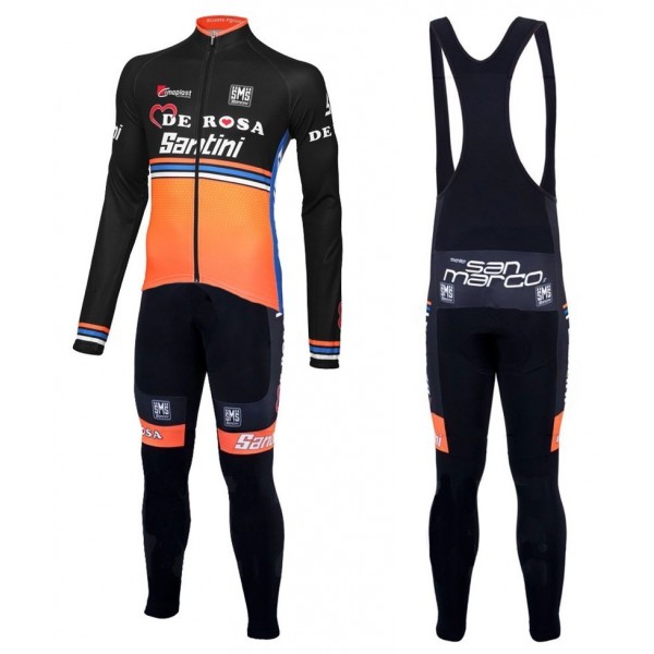 2016 Team DE-ROSA Schwarz-Orange Fahrradbekleidung Satz Radtrikot Langarm+Lang Trägerhose YBNN219