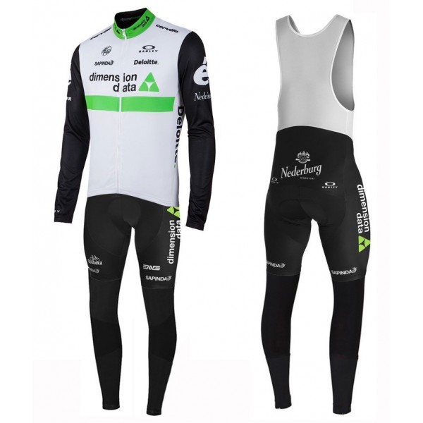 2016 Team Dimension Date Weiß Fahrradbekleidung Satz Radtrikot Langarm+Lang Trägerhose FWXG150